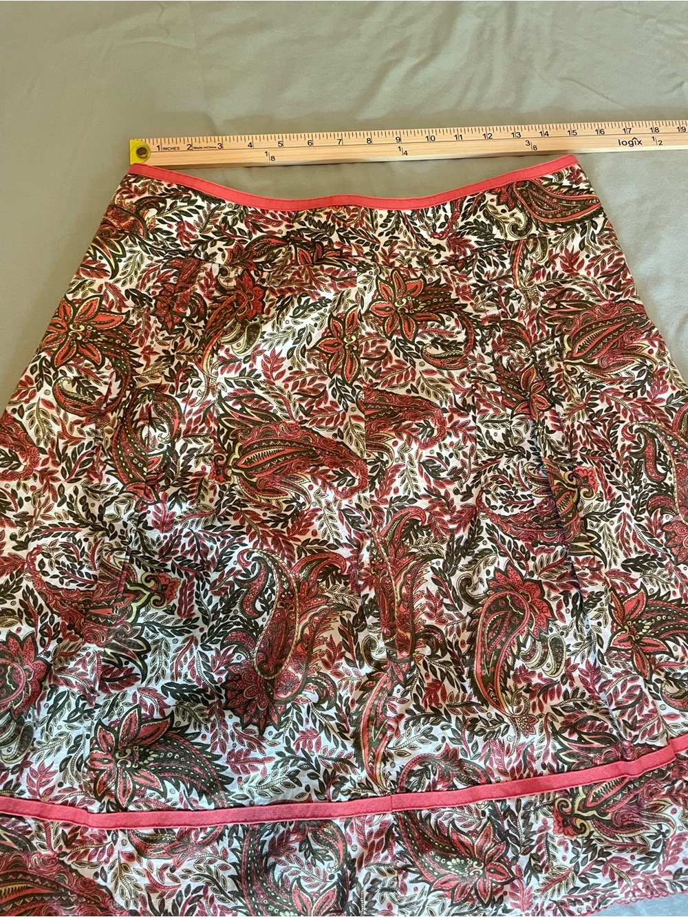Women’s Paisley A-Line Skirt in Coral and Olive